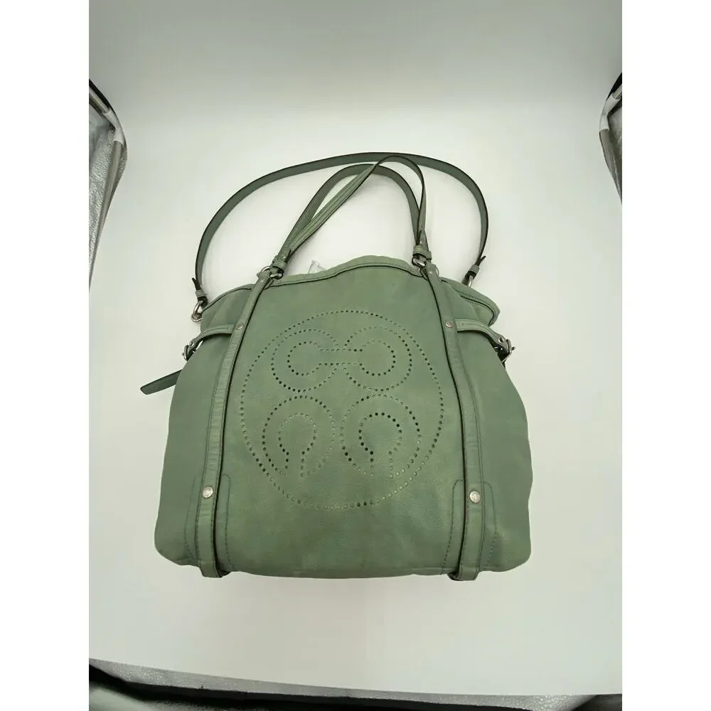Coach Audrey Cinched Shoulder Bag Green Leather Double Handle Large 17064 READ